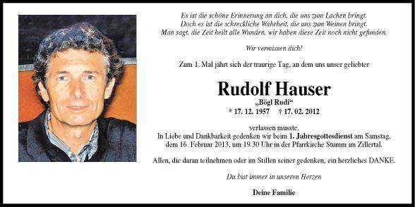 Rudolf Hauser Traueranzeige von Rudolf Hauser vom 16022013