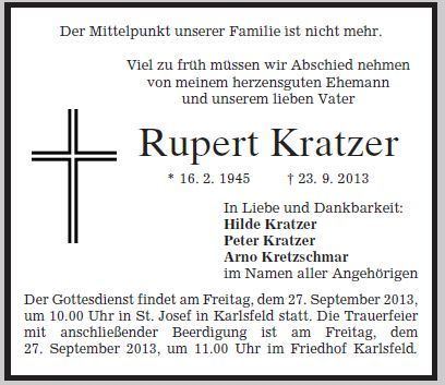 Rupert Kratzer Traueranzeige Herr Rupert Kratzer