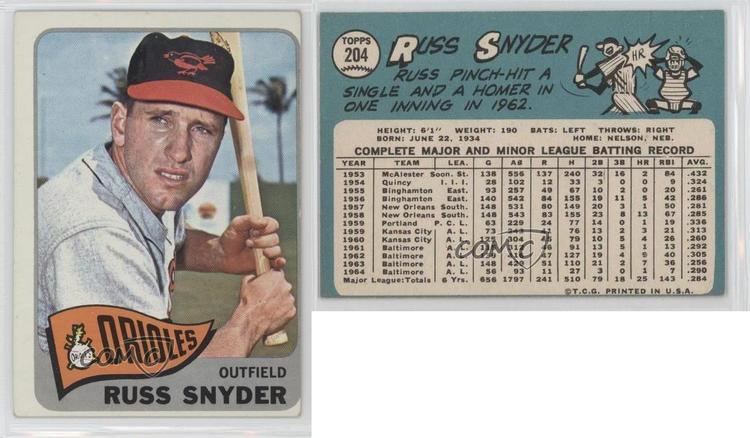 Russ Snyder 1965 Topps 204 Russ Snyder Baltimore Orioles Baseball Card eBay