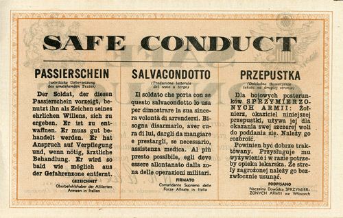 Safe conduct PsyWar Leaflet Archive No Code SAFE CONDUCT