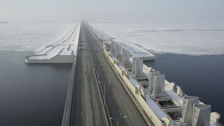 Saint Petersburg Dam Aerial View Of Winter Saint Petersburg Dam And The Gulf Of Finland