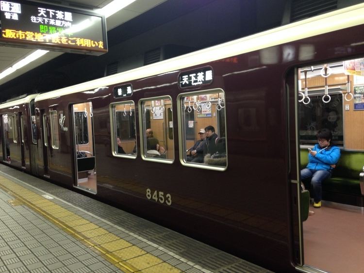 Sakaisuji Line FileHankyu Train stopping at Ebisucho Station of Sakaisuji Line