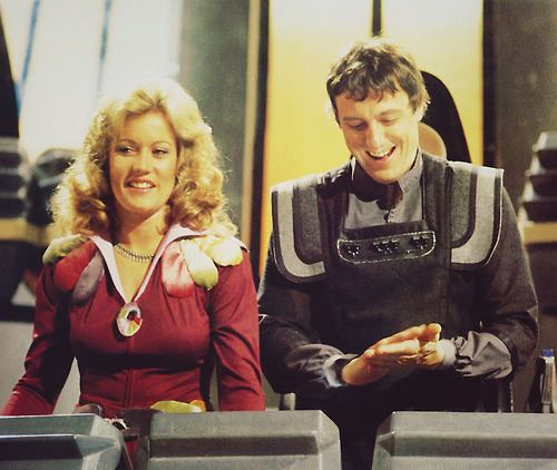 Sally Knyvette Sally Knyvette and Paul Darrow sharing a laugh during filming of