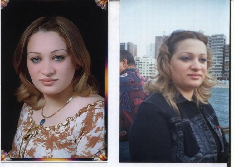 On the left Samira Shahbandar wearing a white and brown blouse, while on the right, Samira Shahbandar smiling and wearing a black jacket