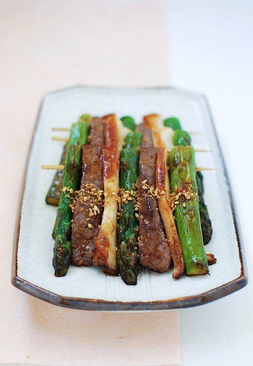 Sanjeok Sanjeok Skewered Beef with Asparagus and Mushrooms Korean Bapsang