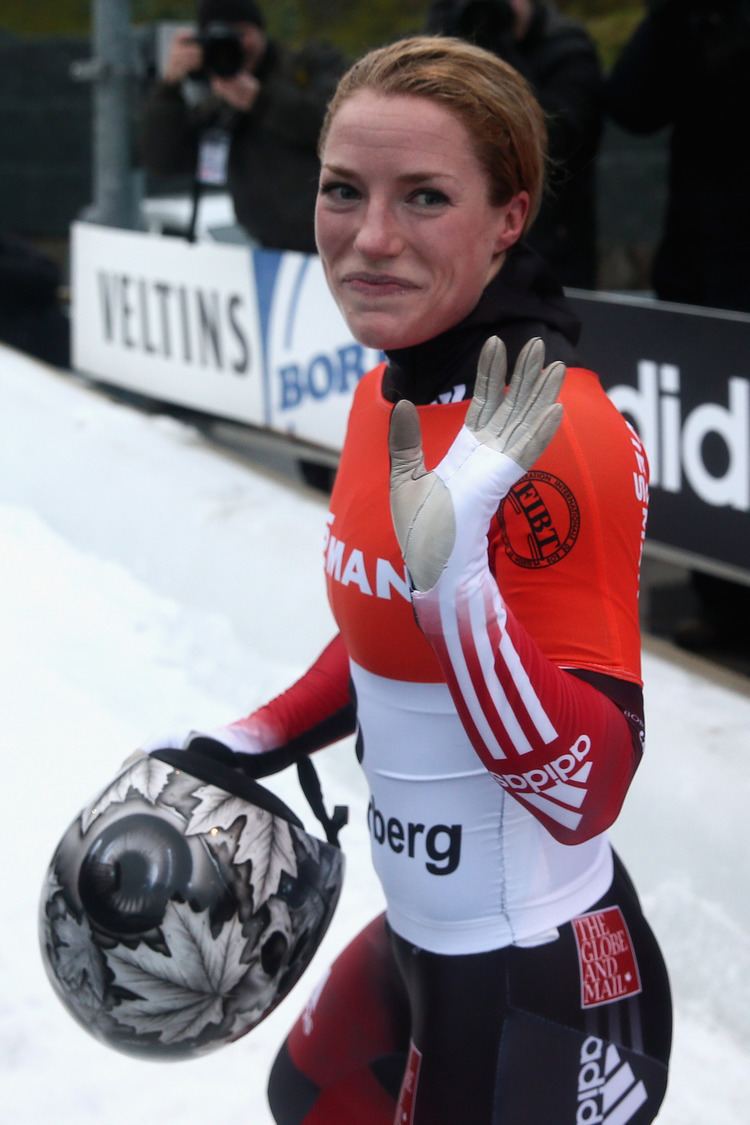 Sarah Reid (skeleton racer) Sarah Reid is an Olympian with a bonechilling helmet