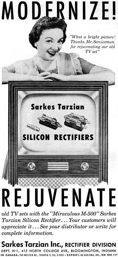 Sarkes Tarzian Tarzian Silicon Rectifiers Advertisement August 1957 Radio TV
