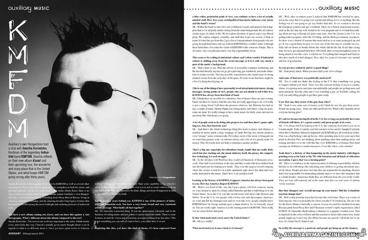Sascha Konietzko KMFDM interview auxiliary magazine