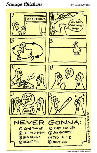 Savage Chickens Never Gonna Cartoon Savage Chickens Cartoons on Sticky Notes by