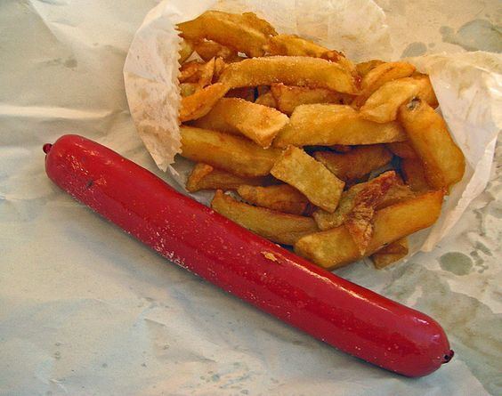 Saveloy saveloy and chips Saveloy is a type of pork sausage that is highly