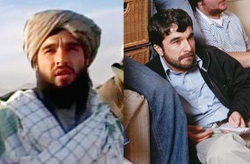 On the left, Yousef Ahmadi wearing a turban and checkered scarf while, on the right, Rahmatullah wearing a black coat and blue long sleeves