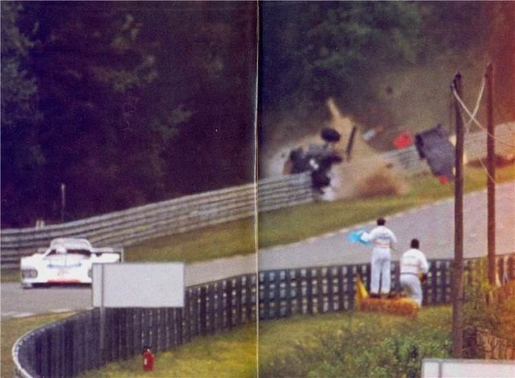 Footage of Sébastien Enjolras' fatal racing accident in 1997 with the car crashing on the wall.
