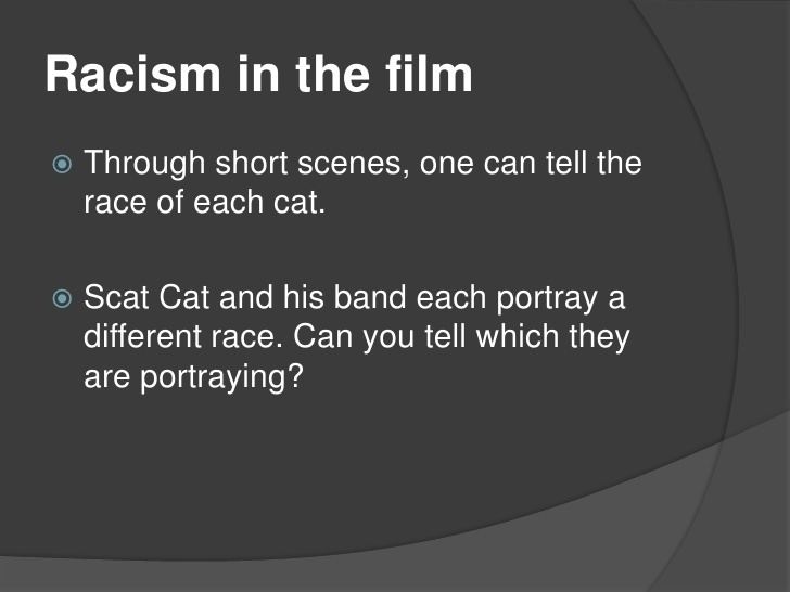 Scat Cats movie scenes Racism in the film br Through short scenes one can tell the race of each cat br Scat Cat and his band each portray a different race 