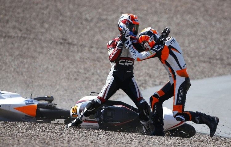 Scott Deroue Bryan Schouten and Scott Deroue Fight after Crashing out of Moto 3