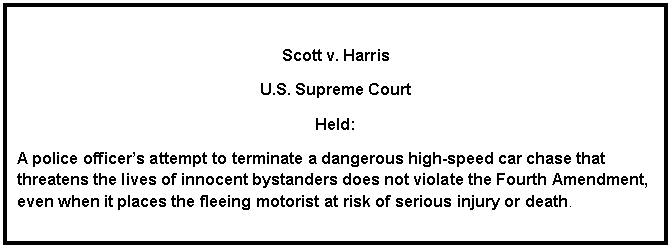Scott v. Harris US Supreme Court Decides on Scott v Harris Vehicle Pursuit