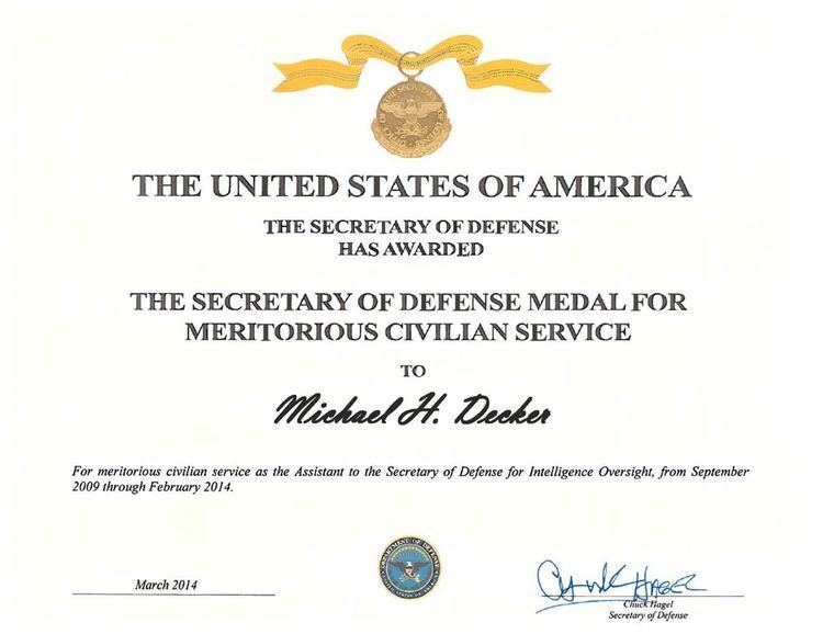 Secretary of Defense Meritorious Civilian Service Award - Alchetron ...