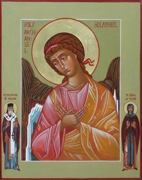 Selaphiel The Archangel Selaphiel with St Nectarios and St Xenia of Rome on
