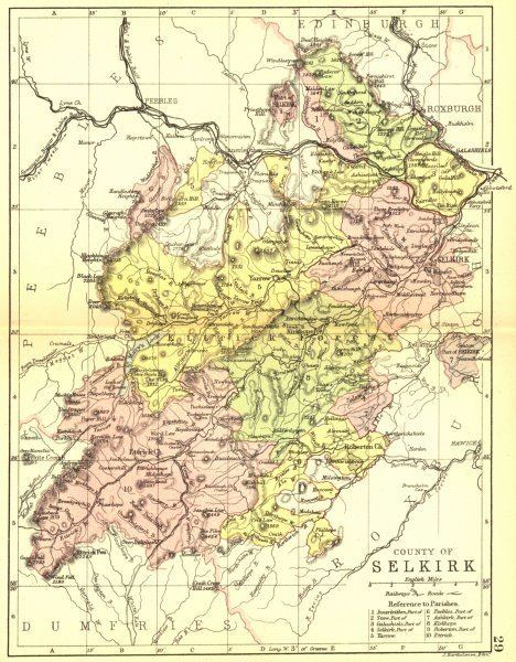 Selkirkshire SCOTLAND Selkirk Selkirkshire Philip 1891 map