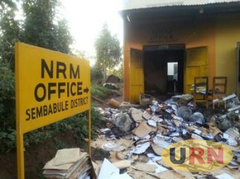 Sembabule District Rioting NRM Members Burn Down Party Offices in Sembabule Uganda