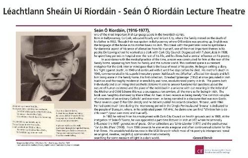 Seán Ó Ríordáin CIT Arts Office Sean O39Riordan Lecture Theatre