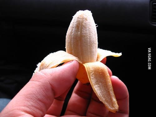 A hand holding a one-piece small Señorita banana