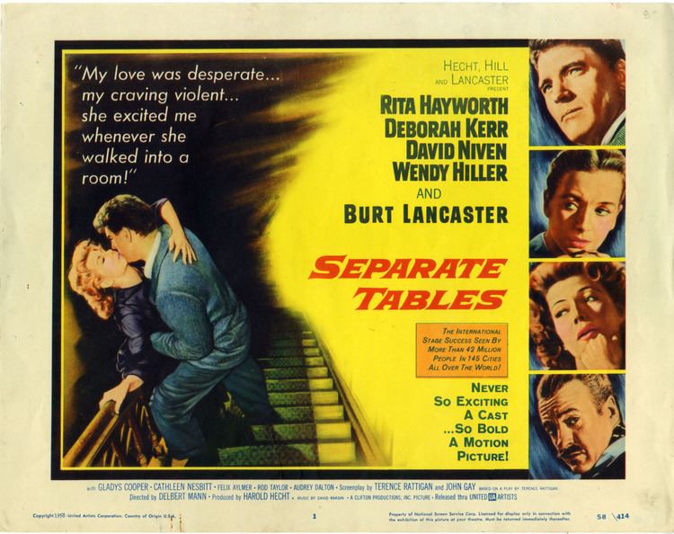 Separate Tables (film) Separate Tables 1958 film version of a Terence Rattigan play noted