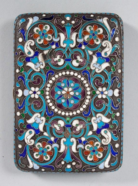 Sergei Shaposhnikov Russian cloisonne enamel silver cigarette case Sergei Shaposhnikov