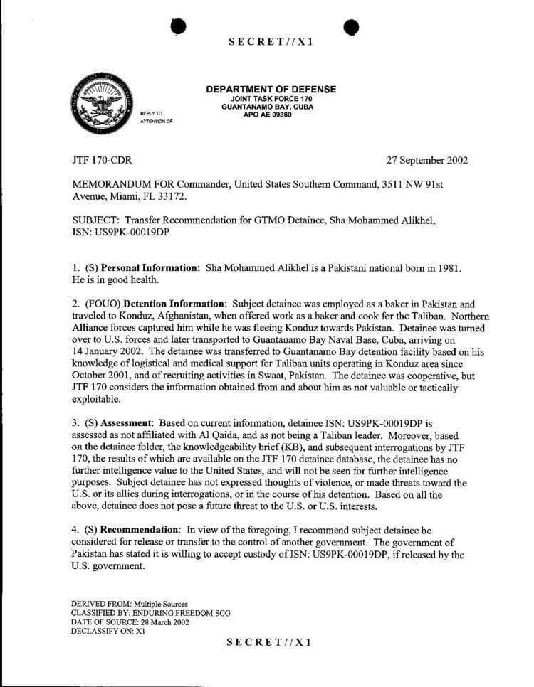 Sha Mohammed Alikhel FileISN 00019 Sha Mohammed Alikhels Guantanamo detainee