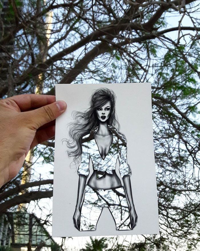 Shamekh Bluwi Fashion Illustrator Uses Clouds And Buildings To Complete His Dress