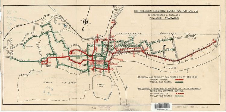 Shanghai International Settlement Historical Map Tramways and Trolleybus Routes of Transit Maps