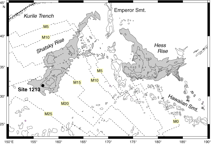 Shatsky Rise Figure F1 Location of ODP Site 1213 on Shatsky Rise and major