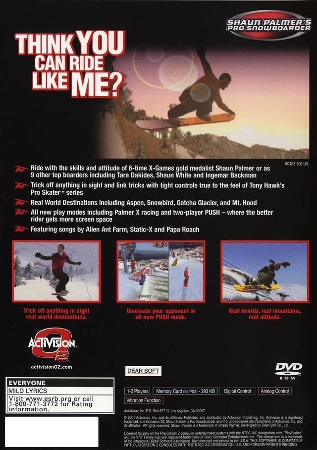 Shaun Palmer's Pro Snowboarder Shaun Palmers Pro Snowboarder Box Shot for PlayStation 2 GameFAQs