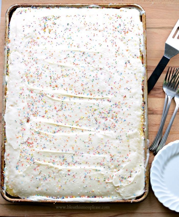 Sheet cake Quick and Easy Vanilla Sheet Cake Bless This Mess