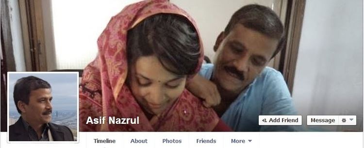 Facebook account of Asif Nazrul with his picture wearing a black and blue shirt and Shila Ahmed wearing traditional Indian clothing for women.