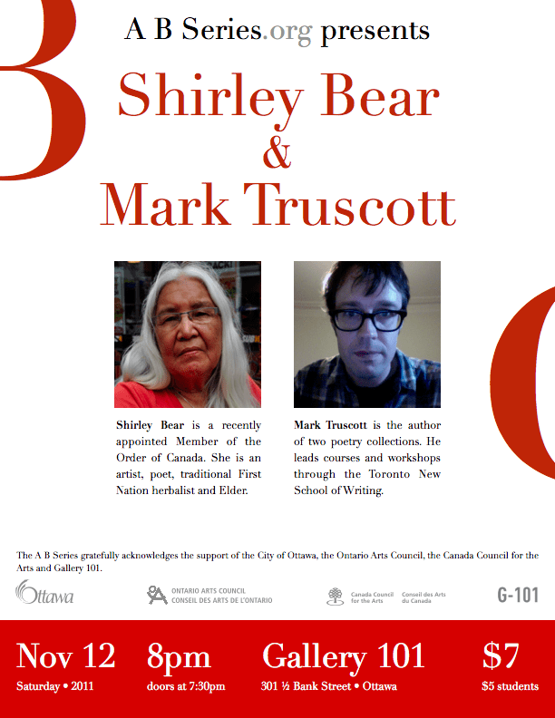 Shirley Bear ottawa poetry newsletter Shirley Bear Mark Truscott in the A B Series