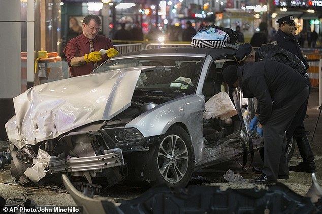 Sidewalk (magazine) movie scenes Police search a car at the scene of the crash on 34th Street New York