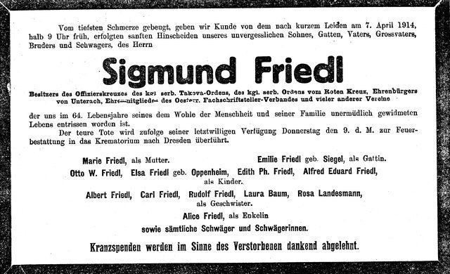 Sigmund Friedl Sigmund Friedl c1850 1914 Genealogy