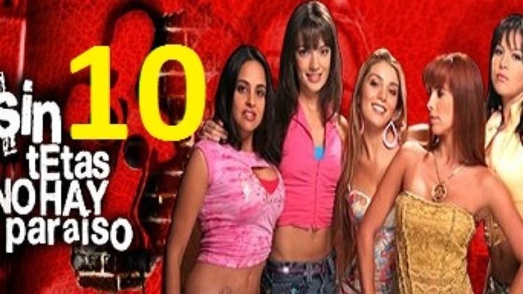A poster of the Telenovela Sin Tetas No Hay Paraiso featuring Margarita Rose Arias, Maria Adelaida Puerta, Patricia Ercole, Sandra Beltrán, and Jenni Osorio