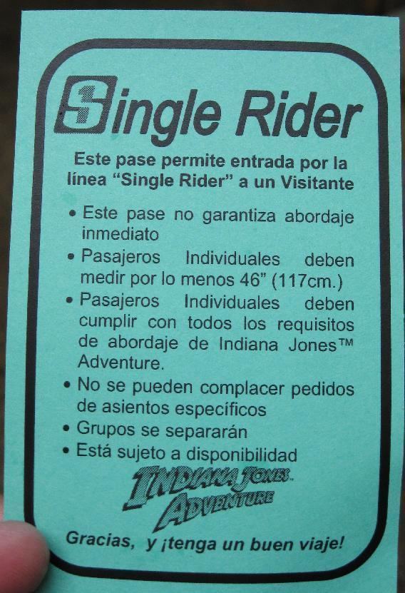 Single rider Minimum Age for Single Rider Pass
