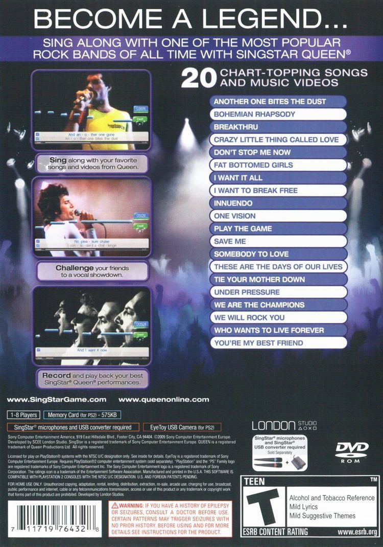 SingStar Queen SingStar Queen 2009 PlayStation 2 box cover art MobyGames