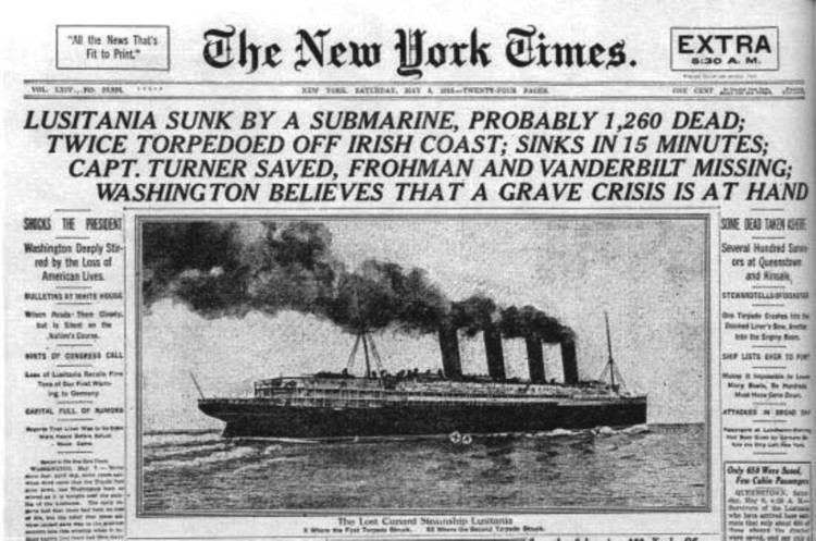 Sinking of the RMS Lusitania Tragic sinking of the RMS Lusitania May 7 1915 1119 Dead