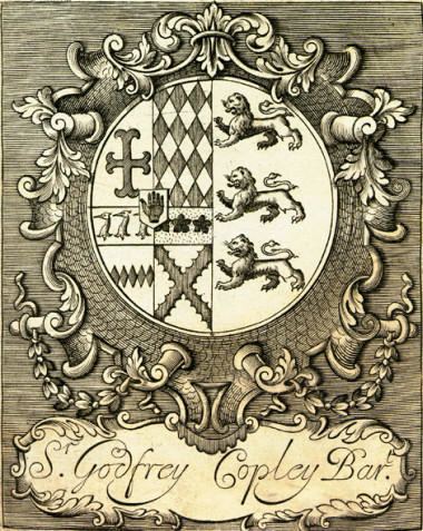 Sir Godfrey Copley, 2nd Baronet Bookplate showing the arms of Sir Godfrey Copley 2nd Baronet
