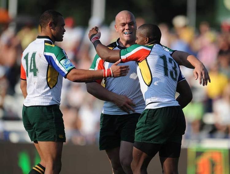 Siyanda Grey SA Kings39 Baldwin McBean and Siyanda Grey celebrate a try