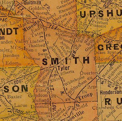 Smith County, Texas wwwtexasescapescomMapGLOSmithCountyTexas1920sjpg