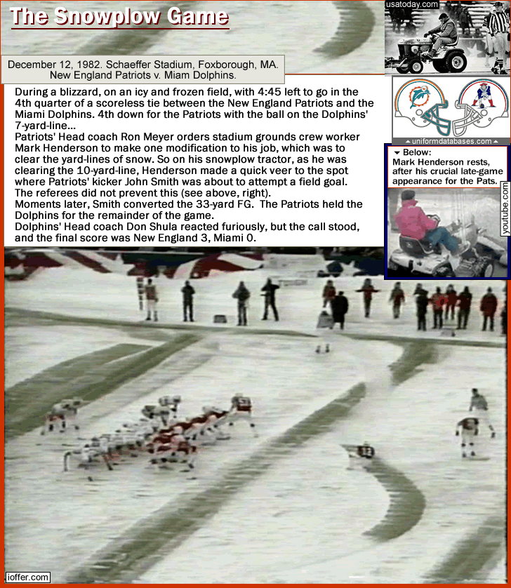 Snowplow Game Patriots39 rulebending goes back decades to 39snow plow39 game in 1982