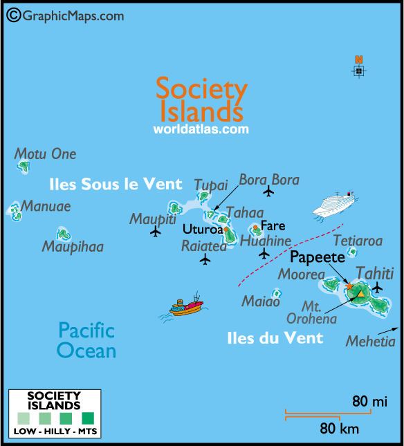 Society Islands Society Islands Large Color Map
