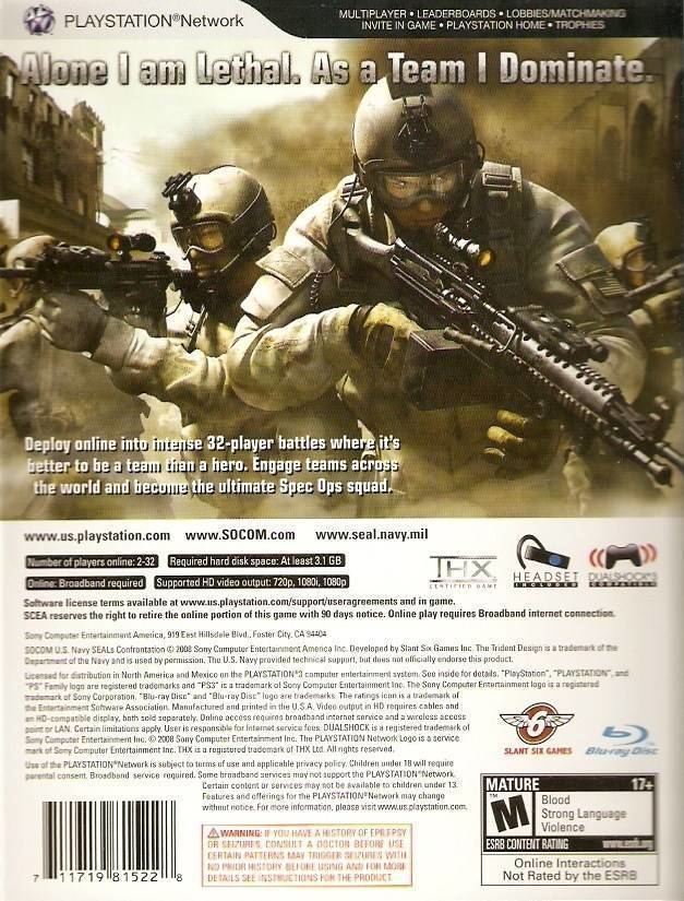SOCOM U.S. Navy SEALs: Confrontation SOCOM US Navy SEALs Confrontation Box Shot for PlayStation 3