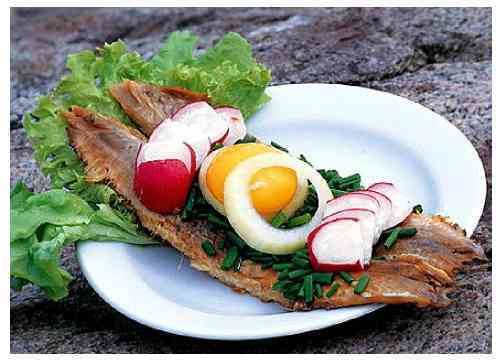 Sol over Gudhjem Sol over Gudhjemquot open sandwich Smoked herring on rye bread with