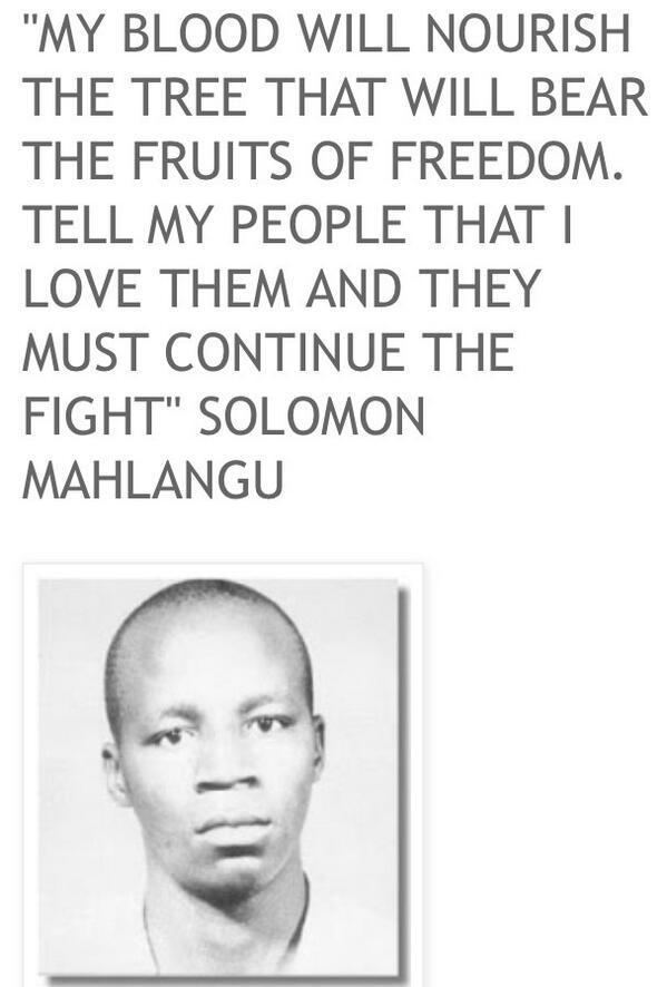 Solomon Mahlangu ThankYou ANC on Twitter quotSolomon Mahlangu39s last words