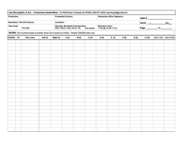 A blank Sound report sheet.